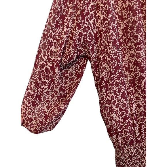 Ulla Johnson Samira Drop Waist Size 2‎ Silk Bordeaux Red Floral Sheer Smocked - Picture 6 of 6